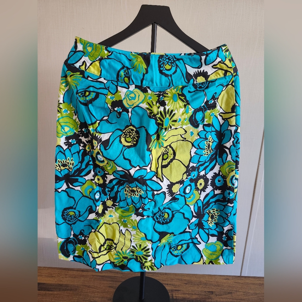 East 5th Floral Skirt in Teal and Lime